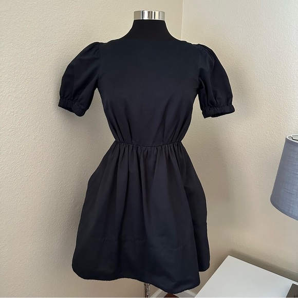 STAUD Alix Puff Sleeve Backless Dress Black Puff Sleeve Mini Sundress Size 4 - Picture 3 of 15
